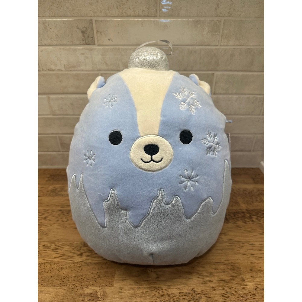 Squishmallows Sol the Skunk Blue Silver Snowflake Holiday Ornament Plush 12 inch